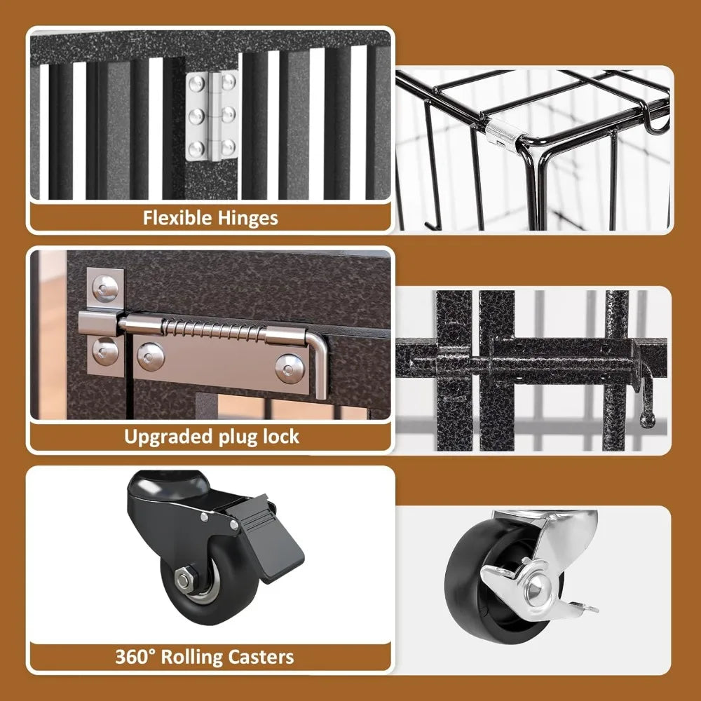 Heavy-Duty Foldable Dog Crate, Indestructible and Escape-Proof, Extra Large with Lockable Wheels, Suitable for Large Dogs