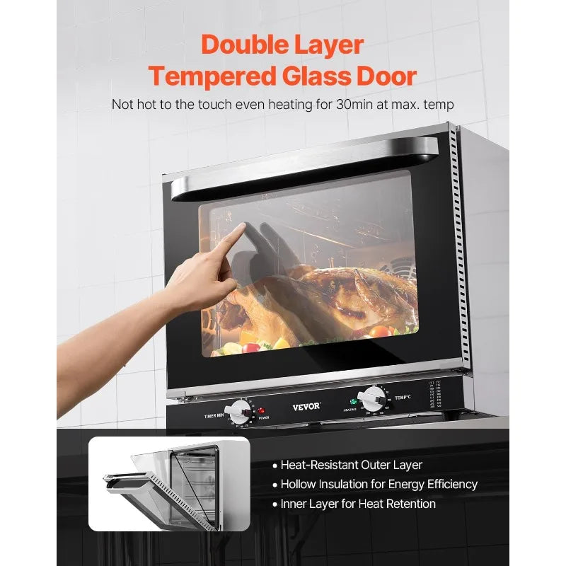VEVOR Commercial Countertop Oven, 66L 4-Tier Toaster Oven, 2800W Electric Baking Ovens with Tempered Glass Door