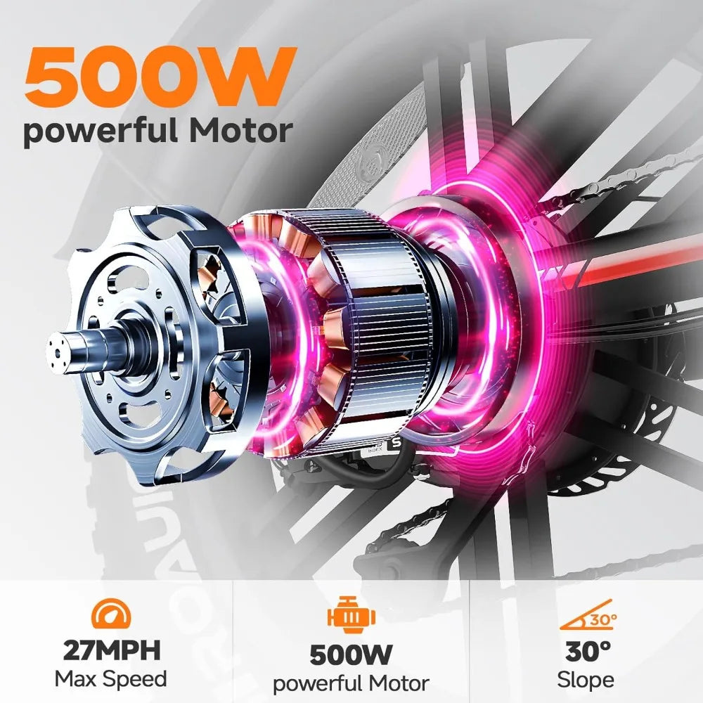 Qnut Electric Bike for Adults 28Mph 1500W, Moped Style Ebike with Fat Tire 48v 18Ah Battery 60 Miles 7 Speed Commuting E-Bike