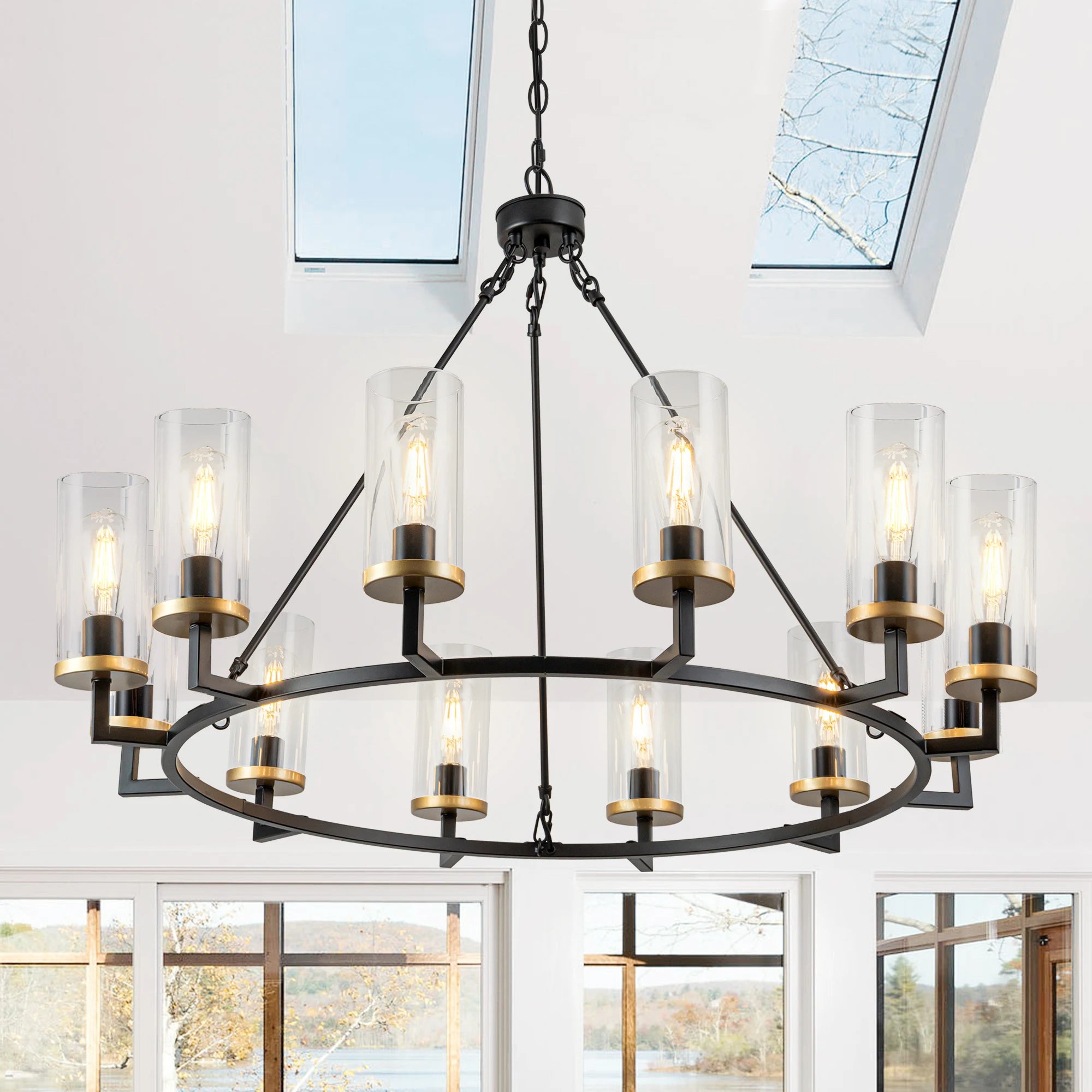 12 lights High Translucent Large Glass Chandeliers Rustic Black Chandelier For Livingroom Foyer Entryway Decor Fixture