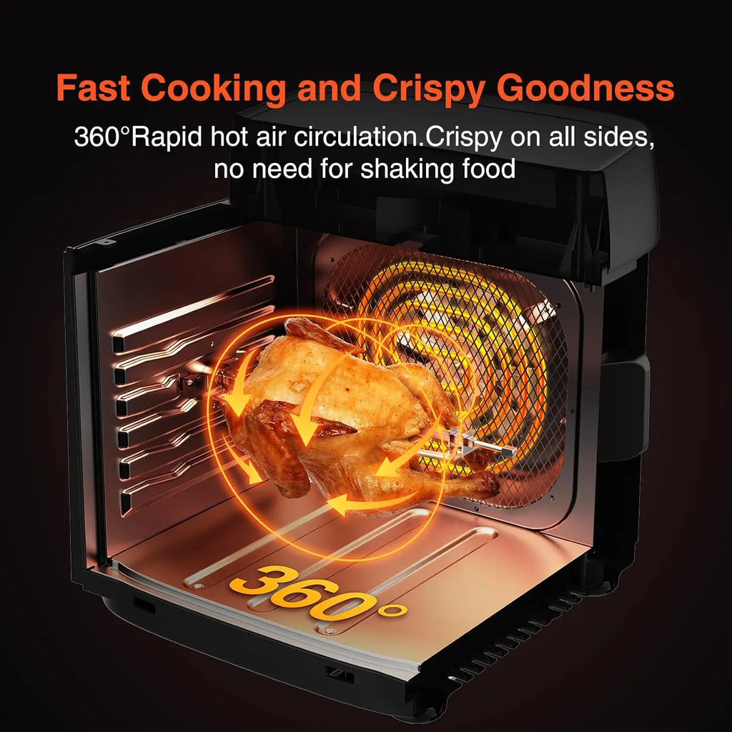 12L Air Fryer Toaster Oven Combo, 12-in-1 Digital with Rotisserie & Dehydrator, 8 Accessories, Black