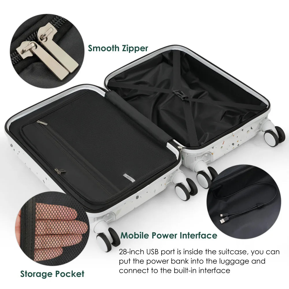 USB Port 20 24inch Front Opening Design Airline Certified Carry on Luggage ABS+PC Hard Shell Luggage with Spinner Wheels