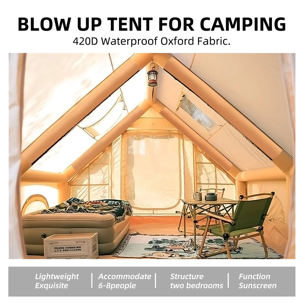 4 Season Inflatable Tents for Camping, Large Inflatable Camping Tent with Hand Pump, Portable Glamping Tent