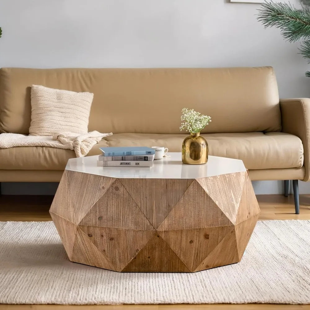 38-inch American Retro Drum Style Coffee Table in White for Office, Dining, and Living Spaces