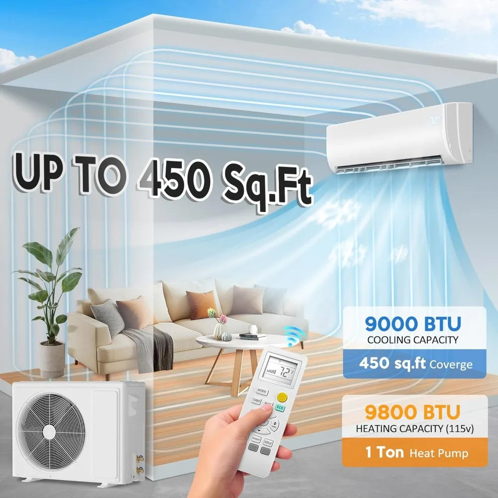 Mini Split Air Conditioner ＆ Heat Pump -  Wall Mount Ductless Inverter AC/Heating System 19 SEER2,Ultra Quiet