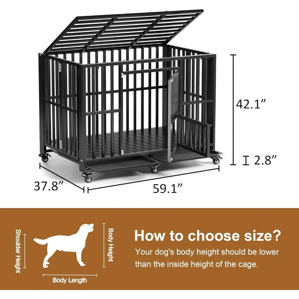Heavy-Duty Foldable Dog Crate, Indestructible and Escape-Proof, Extra Large with Lockable Wheels, Suitable for Large Dogs