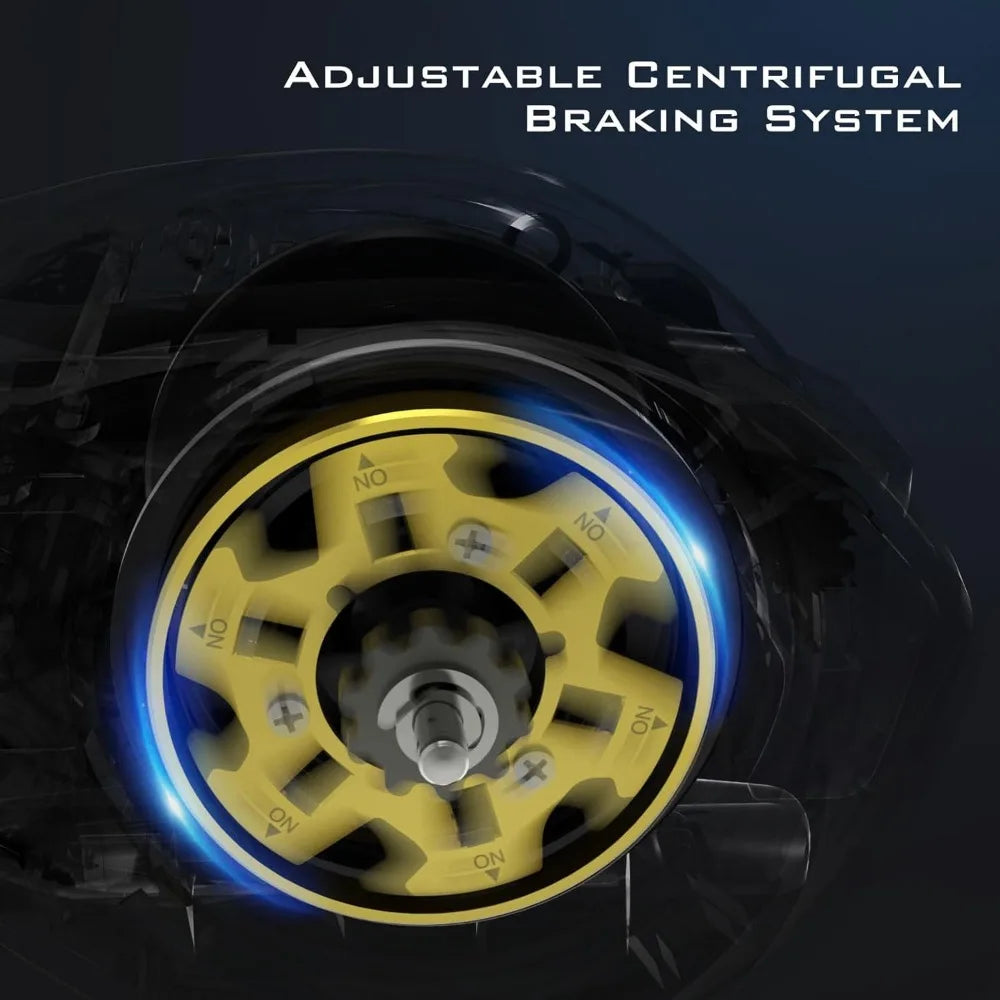 High capacity cast bait reel,graphite frame,35 LBS. Resistance 5.4:1,6+1 double shield /SS BB centrifugal brake, aluminum handle