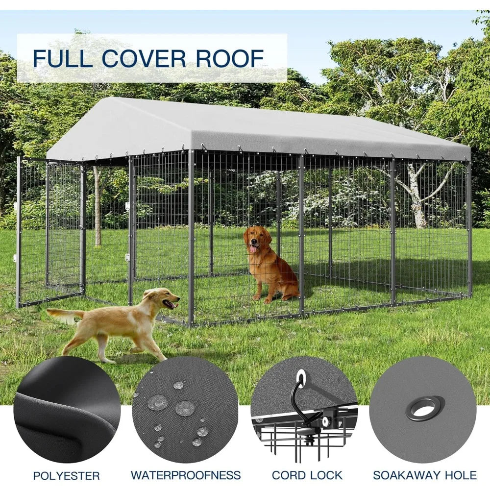 10x10x6 ft large outdoor dog kennel,anti-rust galvanized steel dog pen with double locks,heavy duty dog enclosure fence with uv