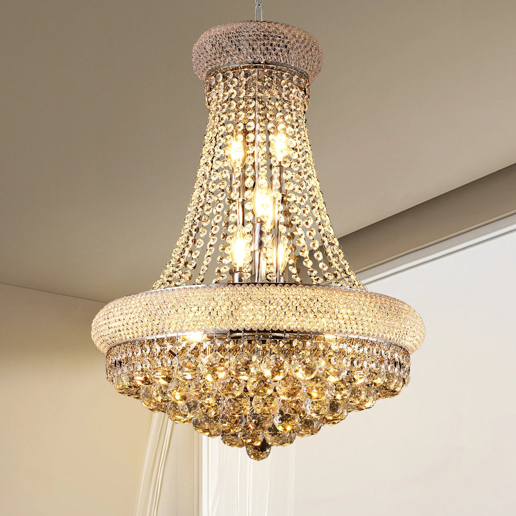 Modern Interior Luxury K9 Bedroom Crystal Chandelier Ceiling Light French Empire Crystal Chandelier Chrome 12 Lights