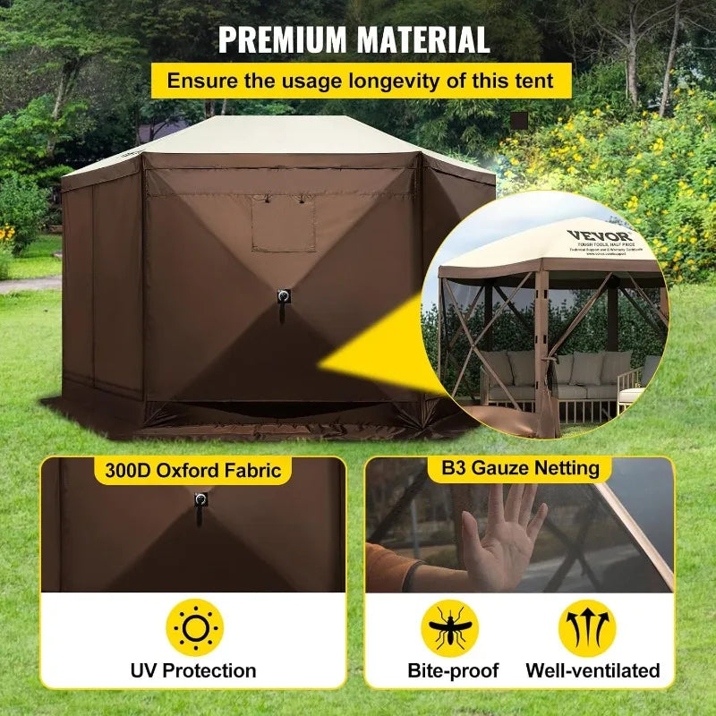 VEVOR Pop Up Instant Gazebo Screen Tent w/ Mosquito Netting Outdoor Canopy,10x10ft with 6 Removable Wind Cloths & 2 Mesh Windows