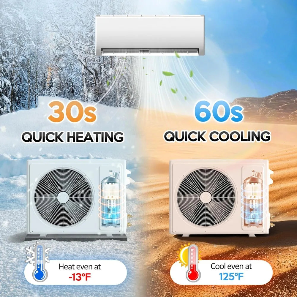 Mini Split Air Conditioner ＆ Heat Pump -  Wall Mount Ductless Inverter AC/Heating System 19 SEER2,Ultra Quiet