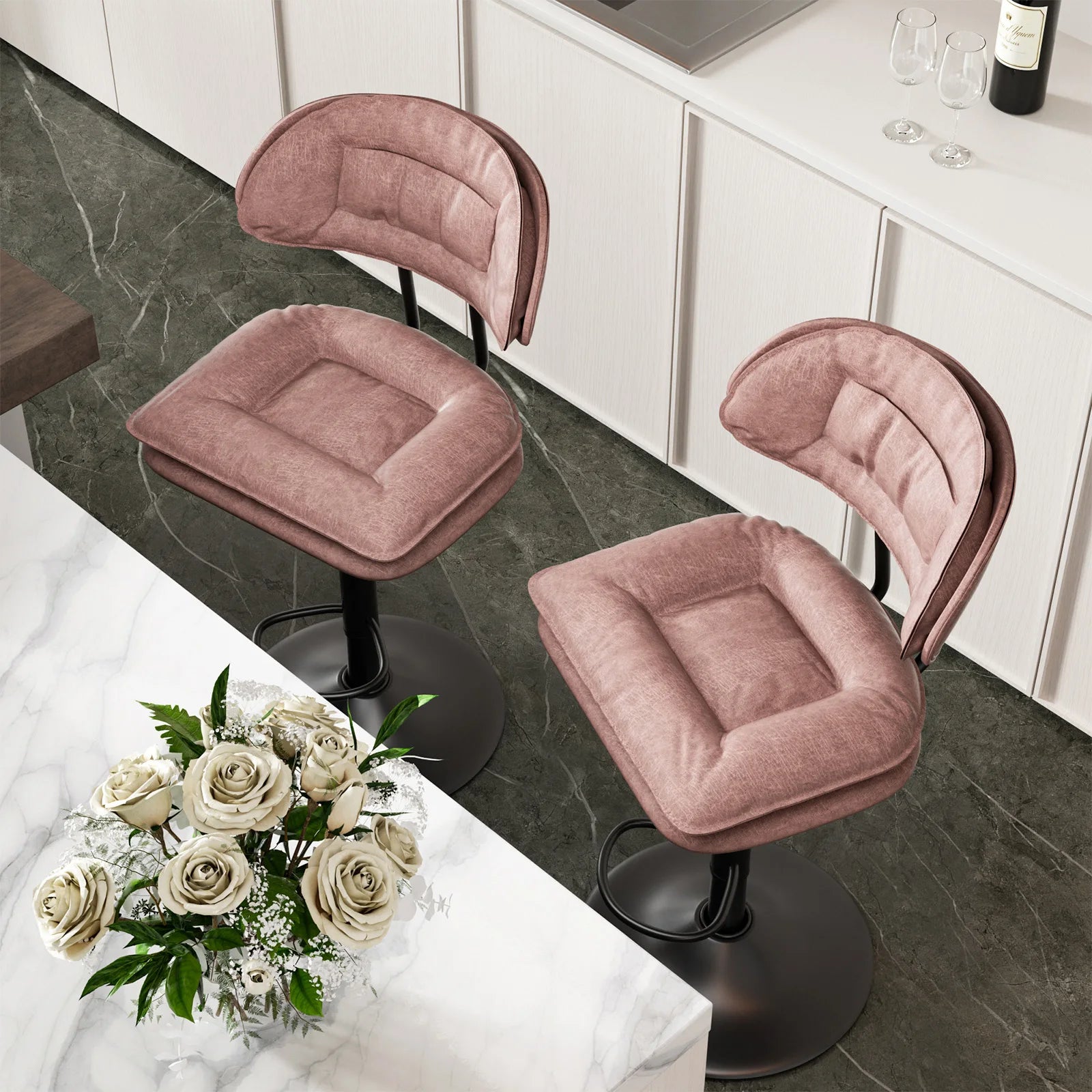 2Pcs Rotating Dining Chair Modern Bar Stools Bar Chairs Simple Backrest Bedroom Dining Room Highchairs Nordic Luxury Dinner Furniture