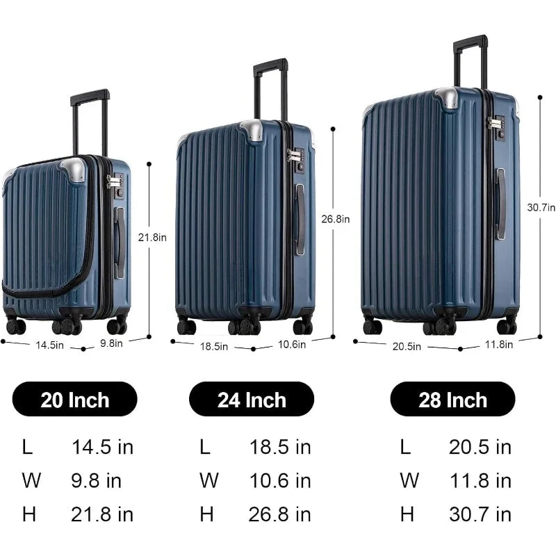 home.Grace Luggage Sets Hardshell Suitcase with Wheels  24 Inch 28 Inch Checked Luggage, 3-Piece Set (20/24/28), Blue