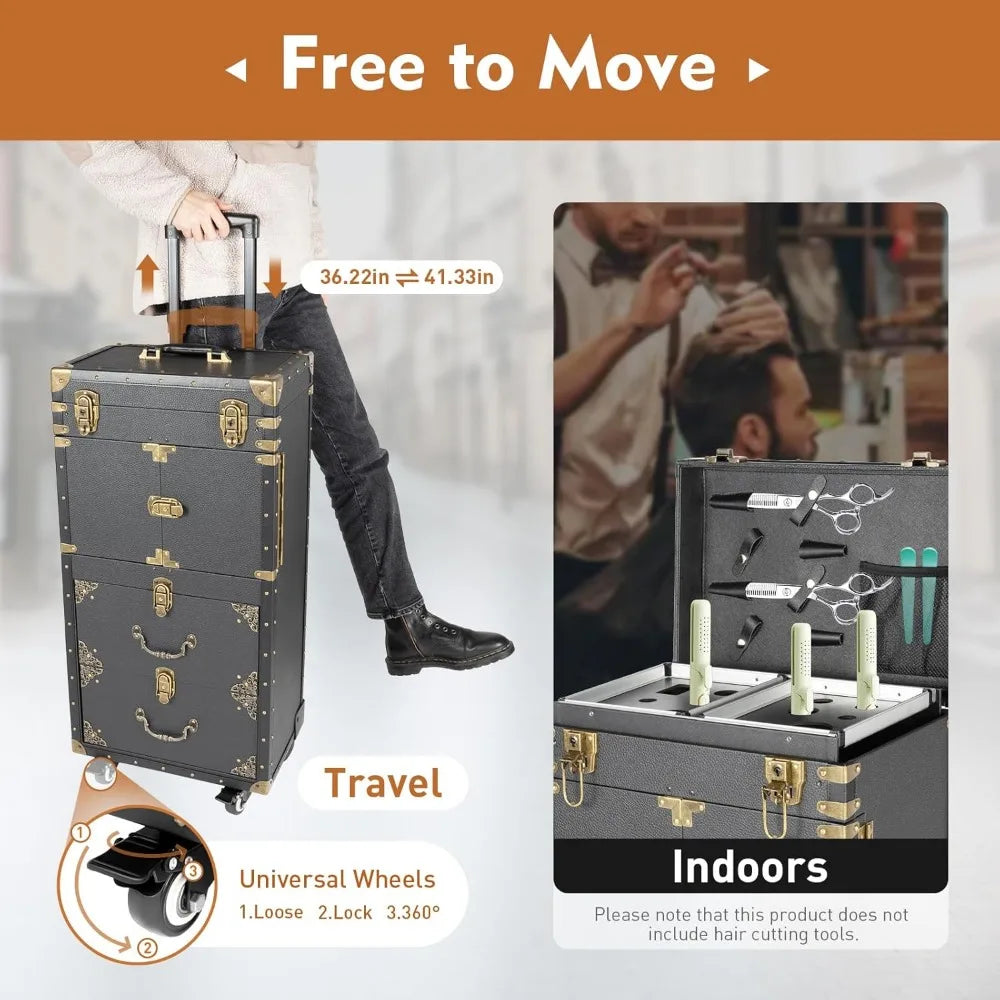 Luggage, Rolling Lockable Makeup Train Case, Hairdressing Trolley Stylist Beauty Salon Cosmetic Luggage Travel Orga