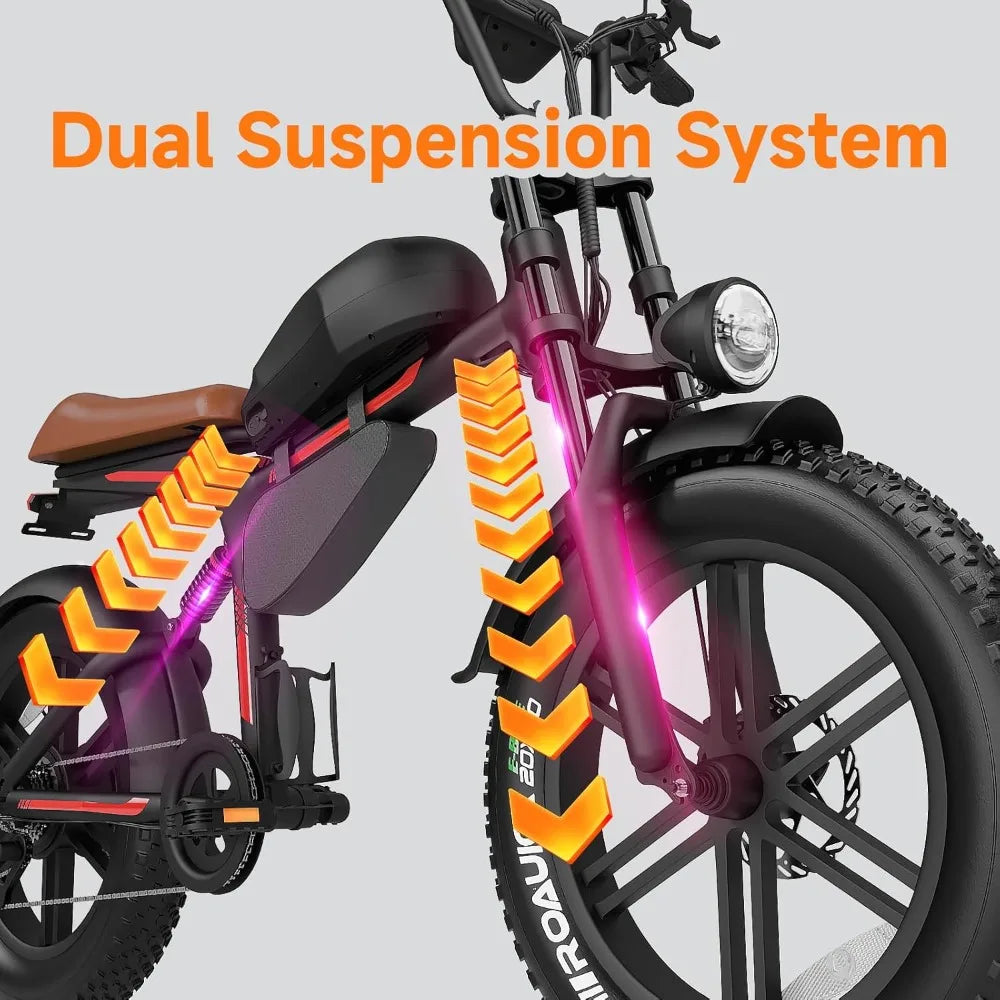 Qnut Electric Bike for Adults 28Mph 1500W, Moped Style Ebike with Fat Tire 48v 18Ah Battery 60 Miles 7 Speed Commuting E-Bike