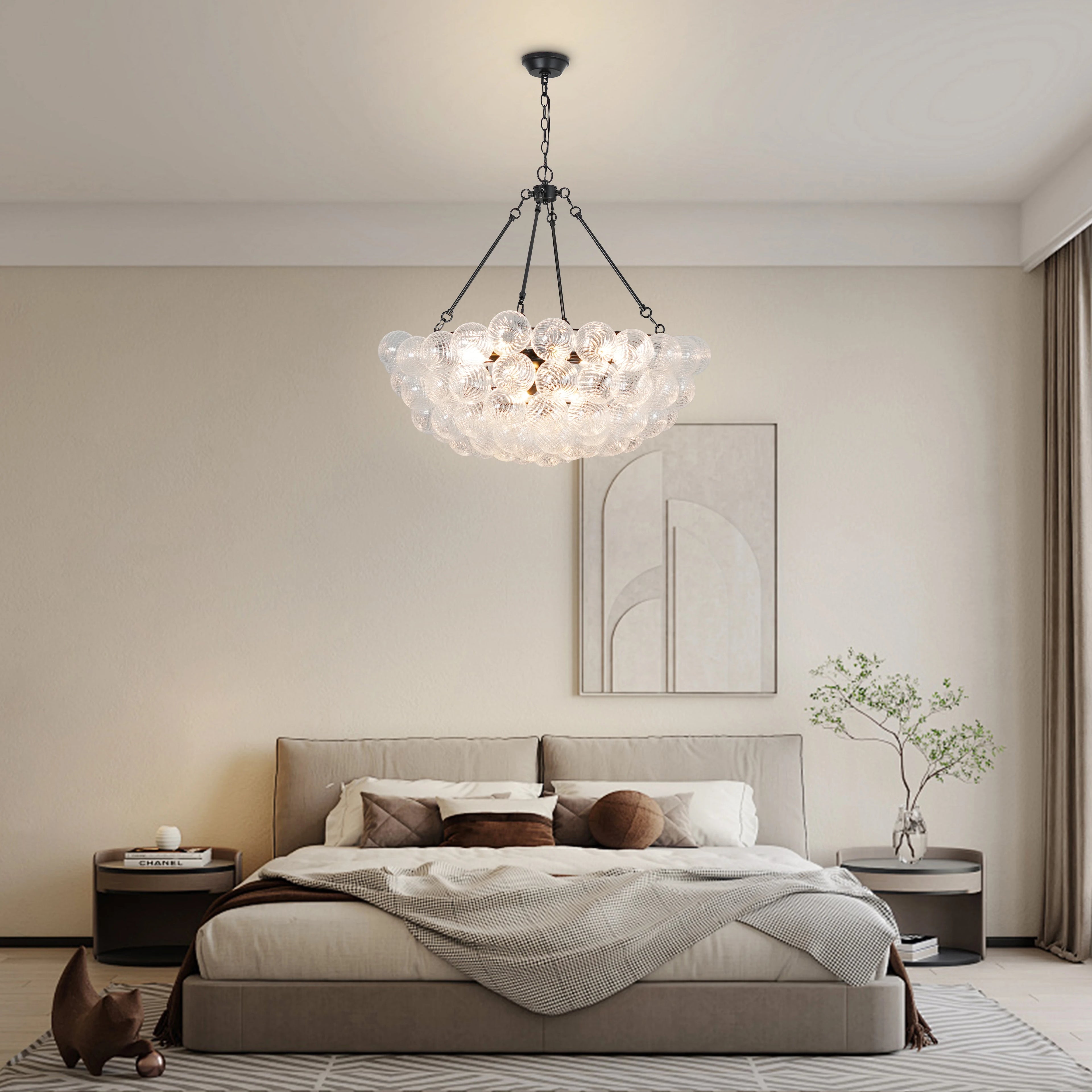 Bubble Glass Chandelier Black Large Round Chandelier Modern Hanging Globe Light for Living Dining Room Entryway