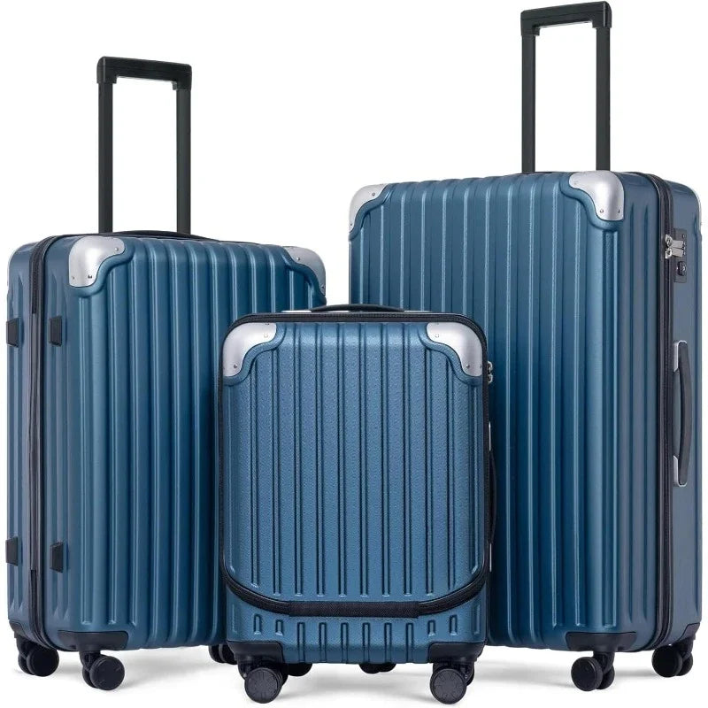 home.Grace Luggage Sets Hardshell Suitcase with Wheels  24 Inch 28 Inch Checked Luggage, 3-Piece Set (20/24/28), Blue