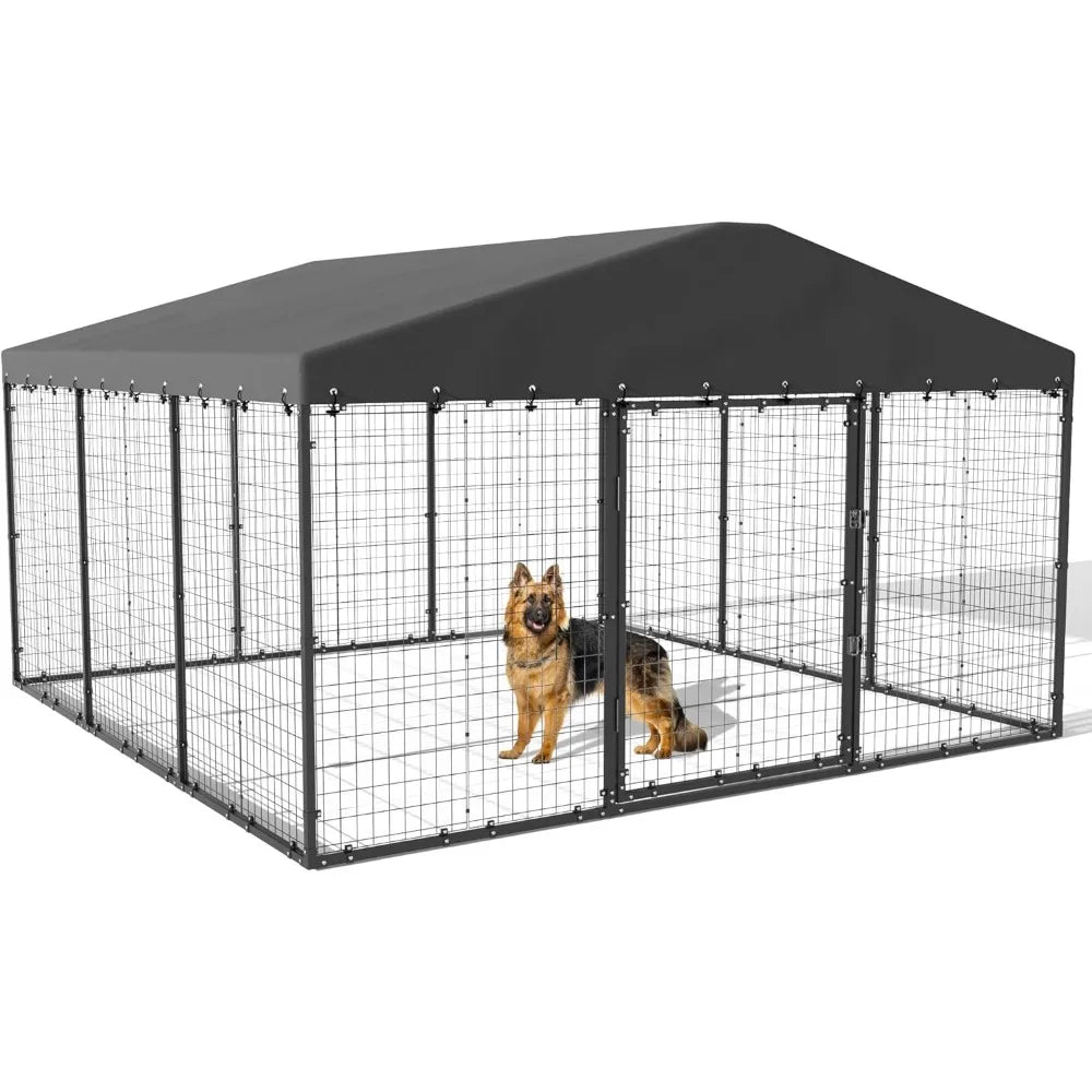 10x10x6 ft large outdoor dog kennel,anti-rust galvanized steel dog pen with double locks,heavy duty dog enclosure fence with uv