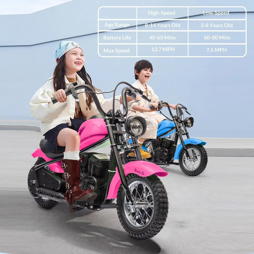 24V Electric Dirt Bike, 250W Electric Motorcycle w/LED Light, Leather Seat- Two Speed Max Up to 14MPH & 60 Minutes Motorbike
