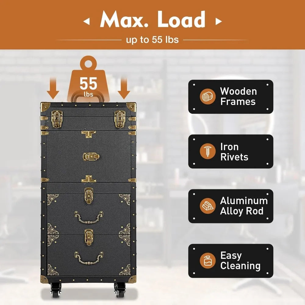 Luggage, Rolling Lockable Makeup Train Case, Hairdressing Trolley Stylist Beauty Salon Cosmetic Luggage Travel Orga