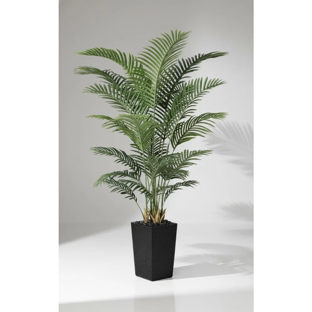 6FT Artificial Palm Tree with Black Planter & Pebbles, UV Resistant for Indoor Outdoor Decor, Large Faux Plant for Home Office