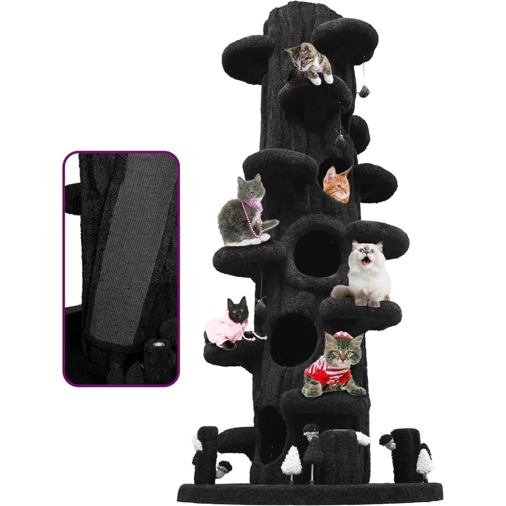 88.6 Inches Super Large Cat Tree,Soft Plush Multi-Level Climbing Tree Cat House,All-in-One Tall Cat Tower with Scratching Post,R