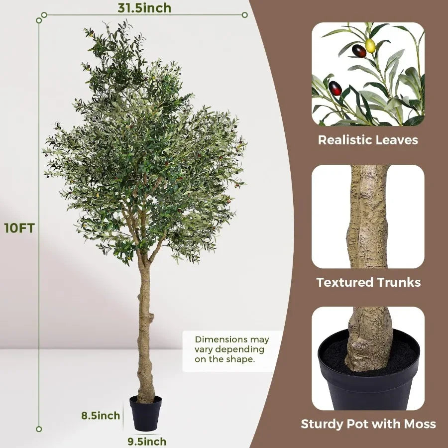 Artificial Olive Tree 10FT Indoor Fake Silk Plant with Realistic Trunk Leaves Fruits and White Planter Faux Potted Tree for Hom
