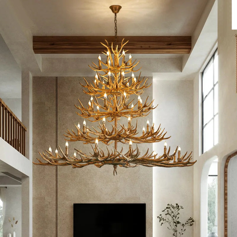 Retro Antler Chandelier Lighting Resin Deer Horn Pendant Lamp for Restaurant Living Room Hotel Shop Dining Table Hanging Lamp