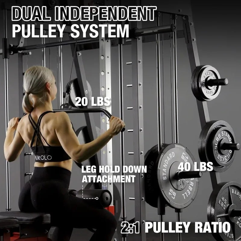 Machine, 2200lbs Squat Rack with LAT-Pull Down System & Cable Crossover Machine, Training Equipment with Leg Hold-D