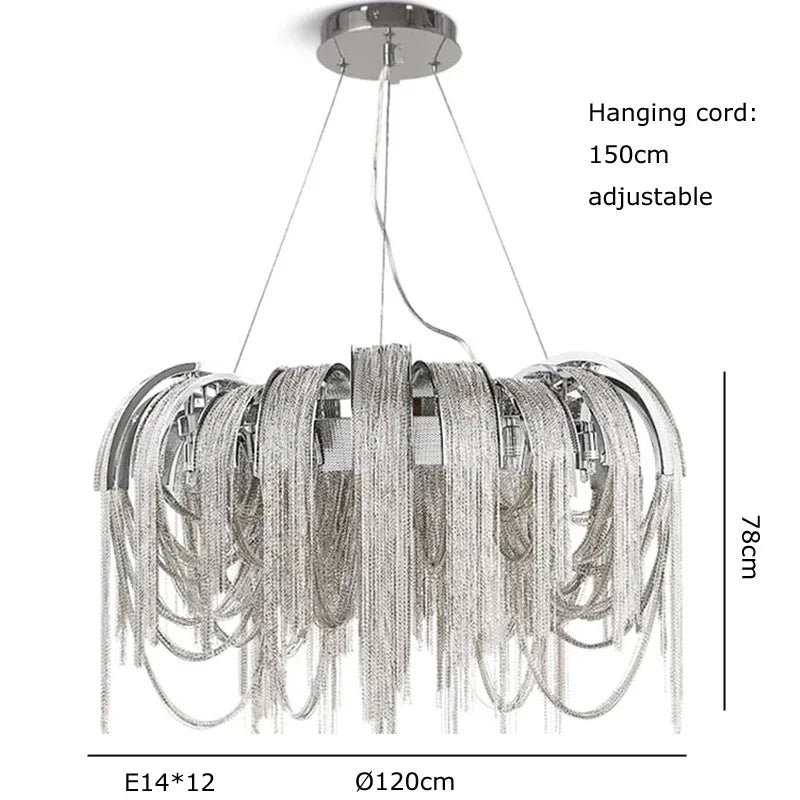 Chandelier Modern Tassel Aluminum Chain LED Hanging Pendant Lights Lustre for Living Room Decorative Suspend Lighting Fixture