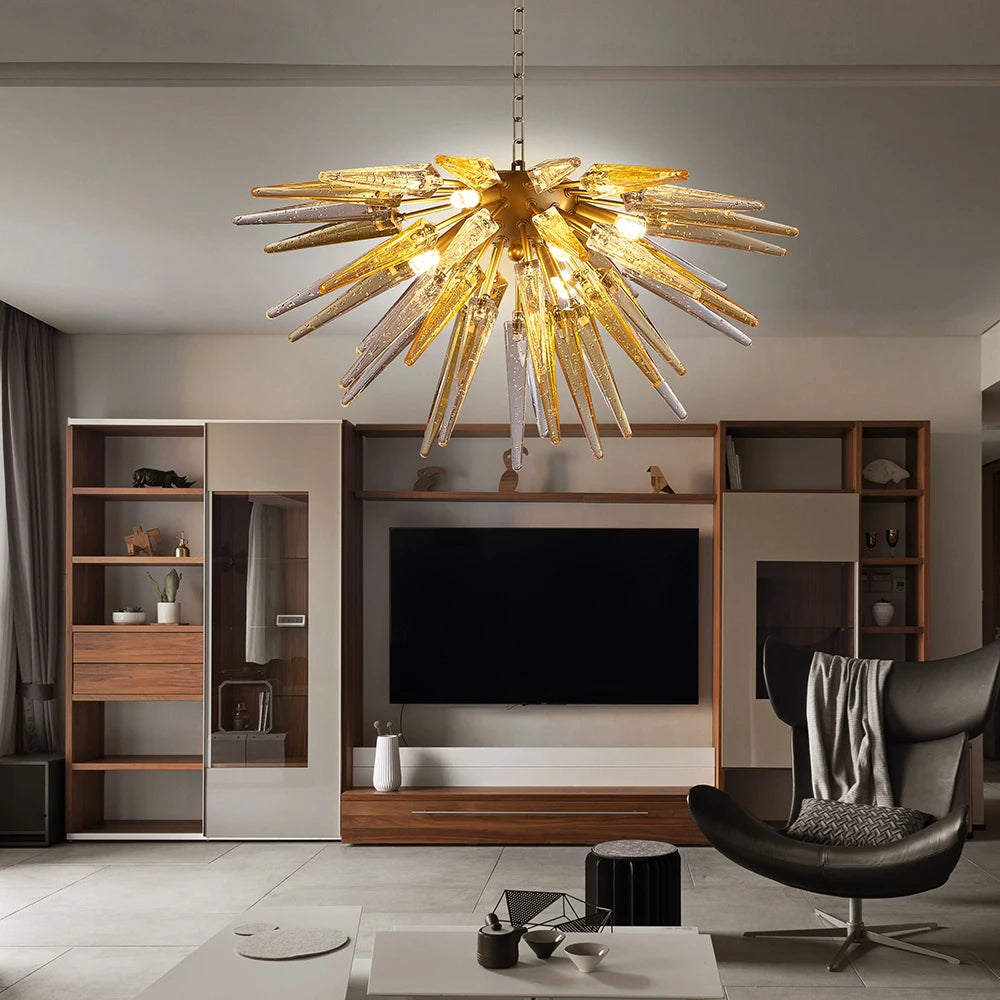 Longree Crystal Sputnik Chandeliers Table Top Kitchen 6-Lights Murano Glass Golden Hanging Pendant Light for Foyer Living Room
