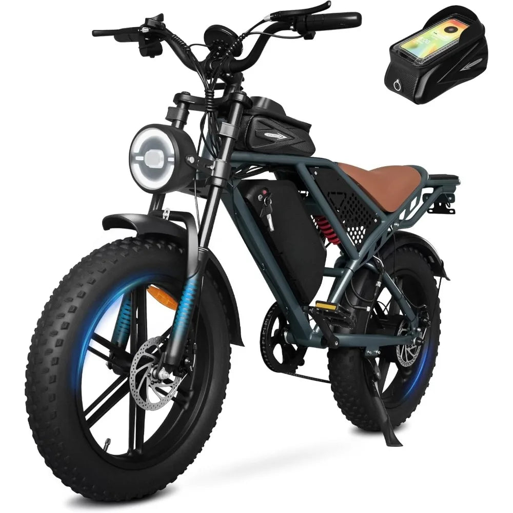 Electric Bike for Adults 1500W Peak 20" Fat Tire EBike,30-160 Miles 30MPH Dual Suspension Electric Motorcycle,48V 20/35/60AH