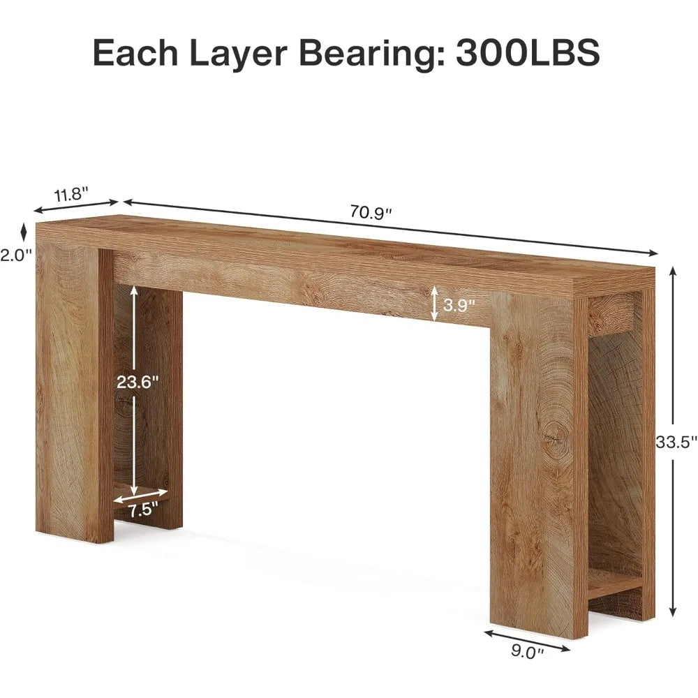 "extra long 70.9" farmhouse style console table for sofa back, narrow entryway accent"