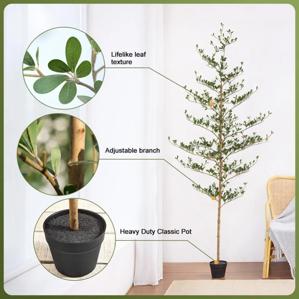 7FT Artificial Olive Tree with Real Wood Trunk - UV Resistant Faux Plant for Home Office Decor