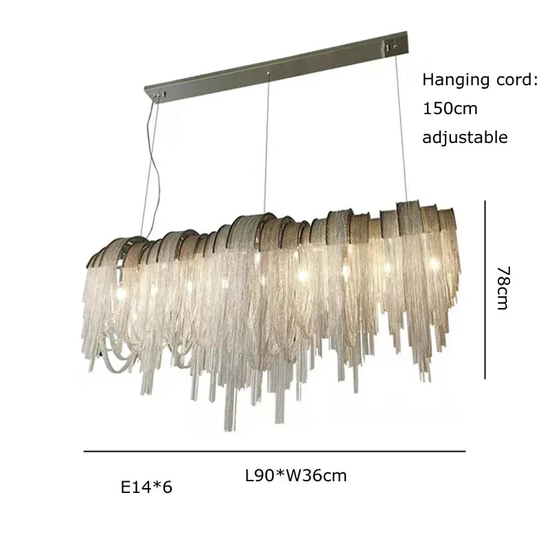Chandelier Modern Tassel Aluminum Chain LED Hanging Pendant Lights Lustre for Living Room Decorative Suspend Lighting Fixture