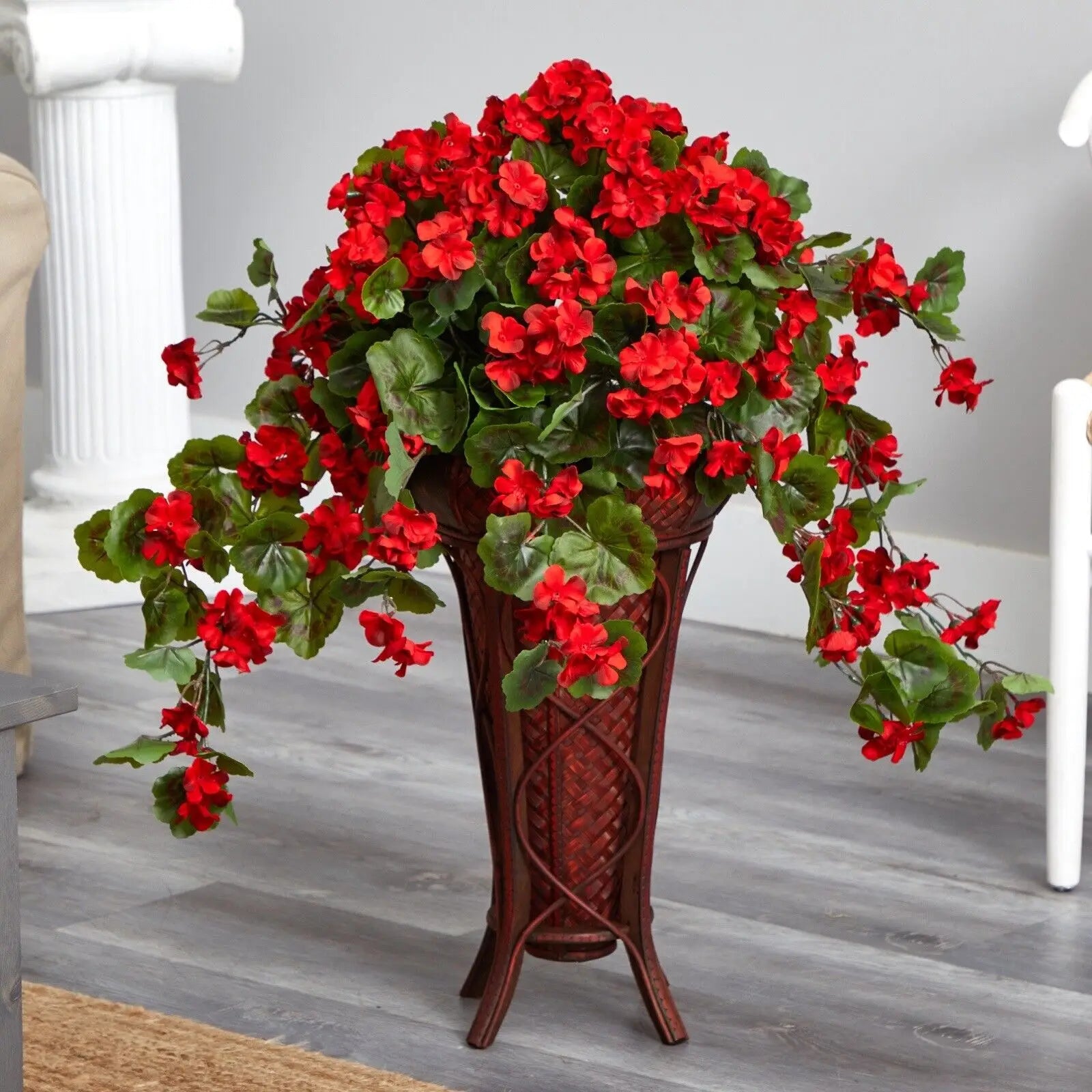 35” Geranium Flower Artificial Plant in Planter UV (Indoor/Outdoor) Home Decor.
