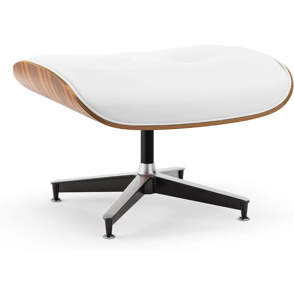 Top White PU Leather, Mid Century Chaise Lounge Chair and Ottoman, Modern Chair Classic Design, Palisander Wood, Heavy Duty Base