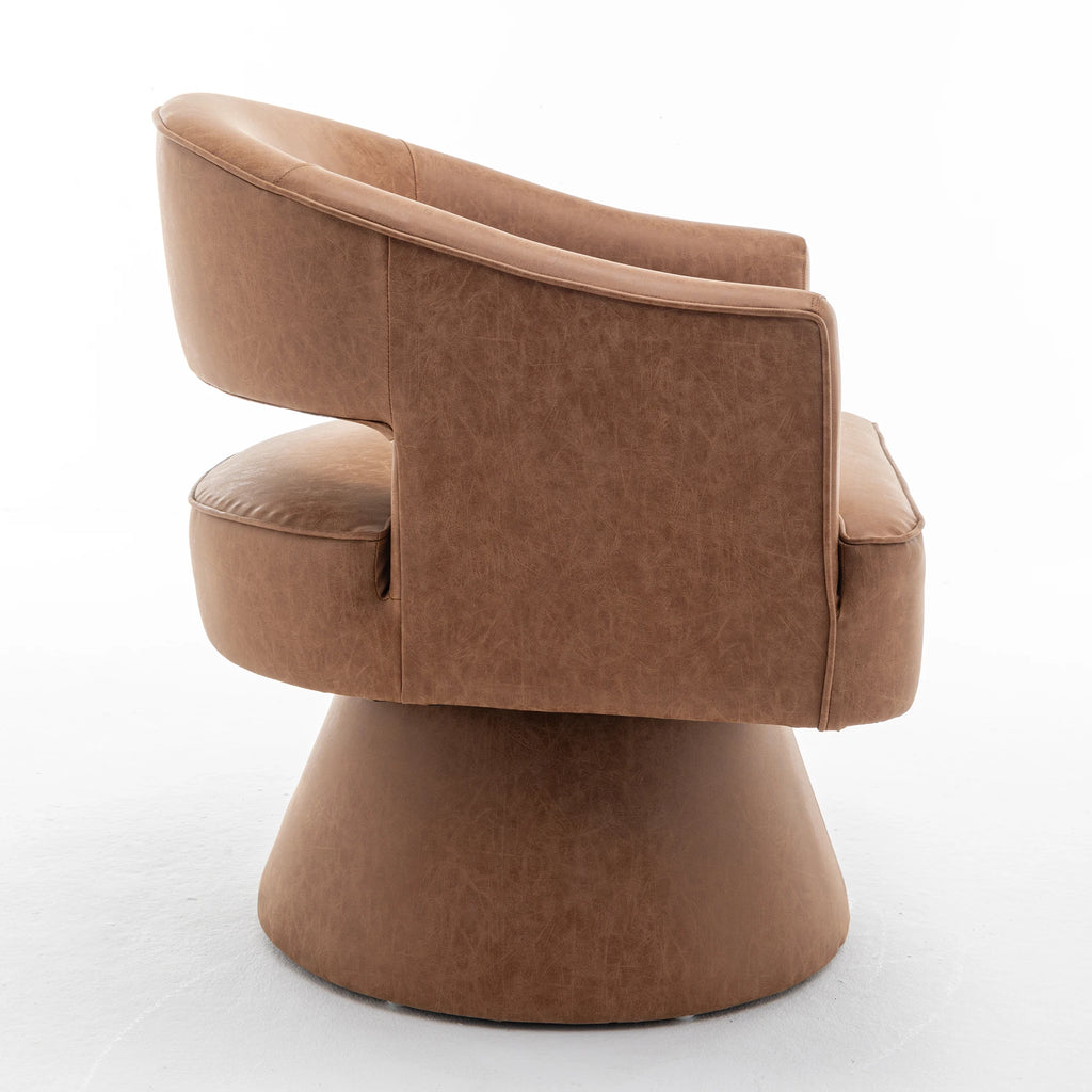 SEYNAR Modern Hollow Back PU Leather Accent Chair Set of 2, Upholstered Round Swivel Barrel Armchair for Living Room