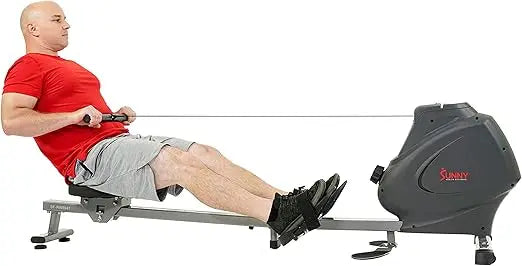 Premium Magnetic Rowing Machine by Sunny Health & Fitness with Multi-Function Exercise Options, Including Bicep Curls, Upward Ro