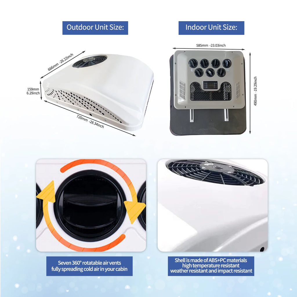 Treeligo12V Cooling Roof Air Conditioner Electric Cool RV Rooftop Parking AC Unit for Truck Camper Van Caravans Motor home