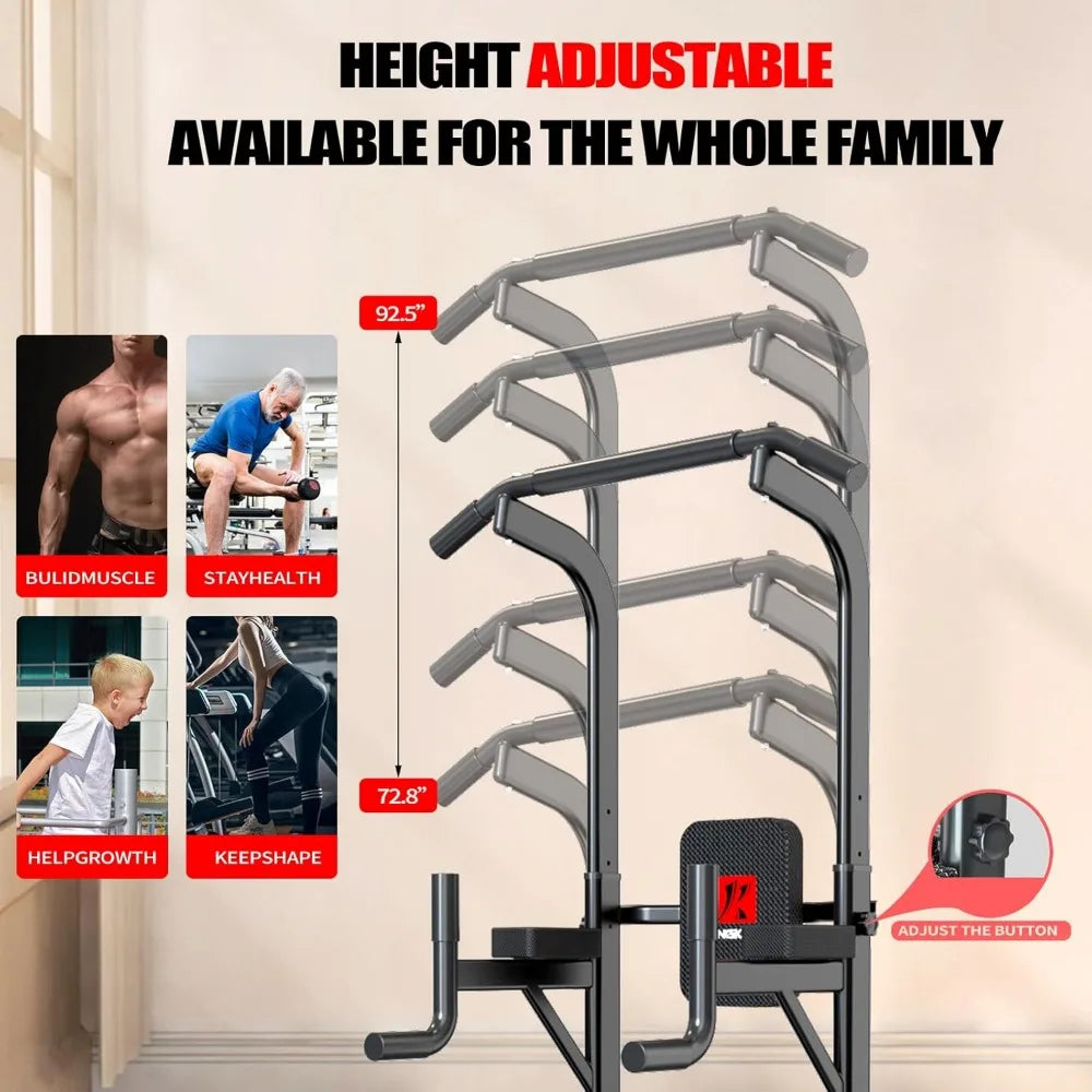 Power Tower Adjustable Height Pull Up & Dip Station Multi-Function Home Strength Training Fitness Workout Station for Home Gym