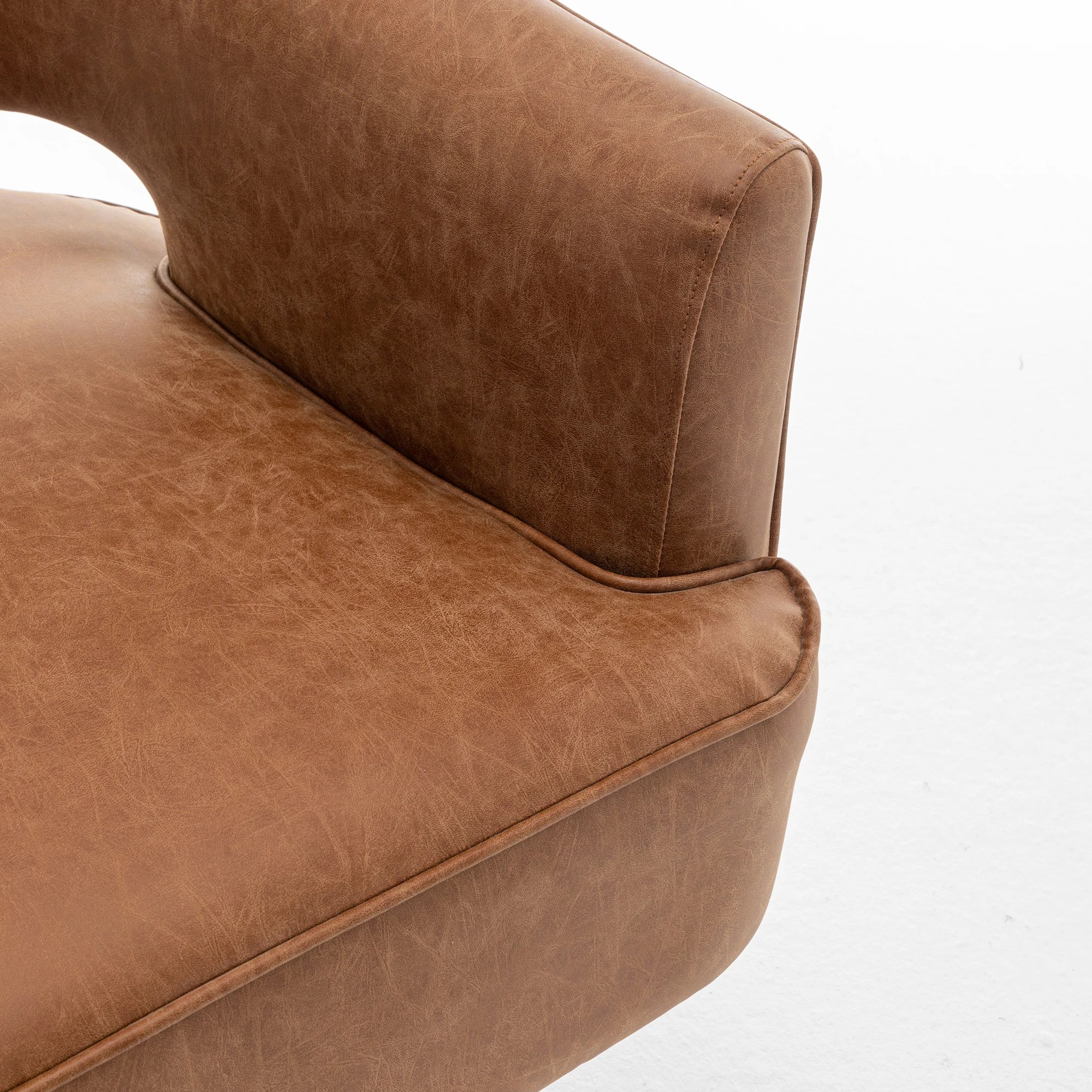 SEYNAR Modern Hollow Back PU Leather Accent Chair Set of 2, Upholstered Round Swivel Barrel Armchair for Living Room