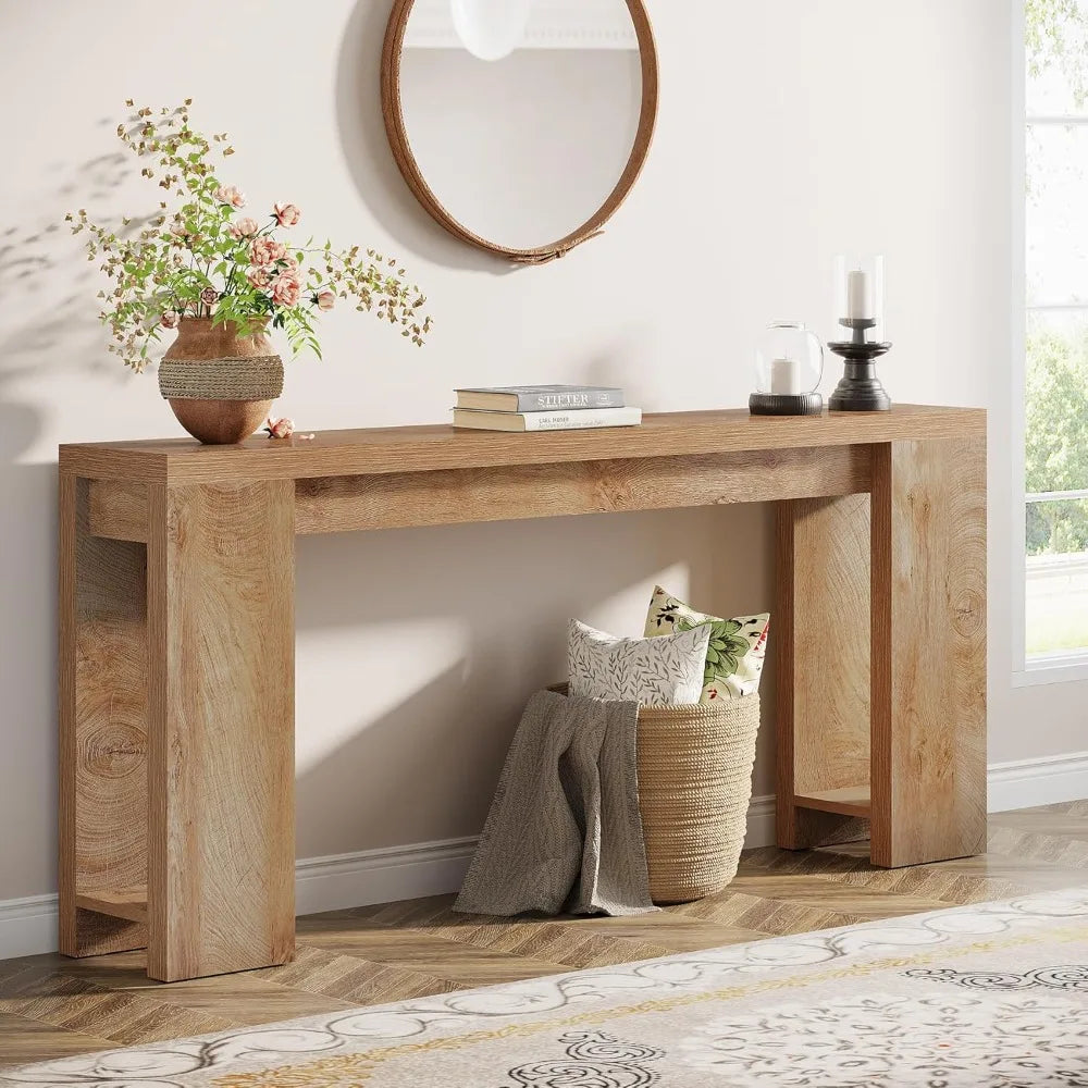 "extra long 70.9" farmhouse style console table for sofa back, narrow entryway accent"