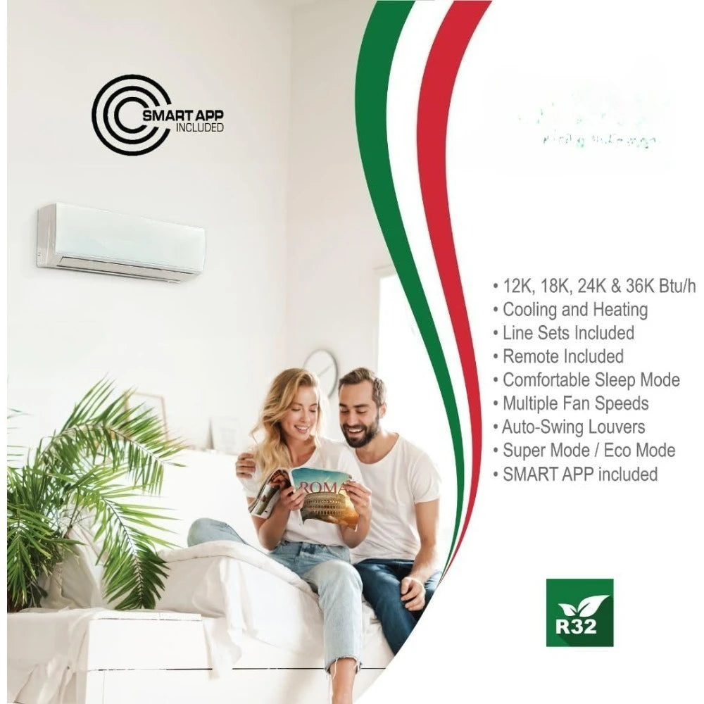 12,000 BTU 115V Ductless Mini Split Air Conditioner & Heat Pump – 17 SEER2 Inverter AC System – Pre-Charged – 13FT Installation