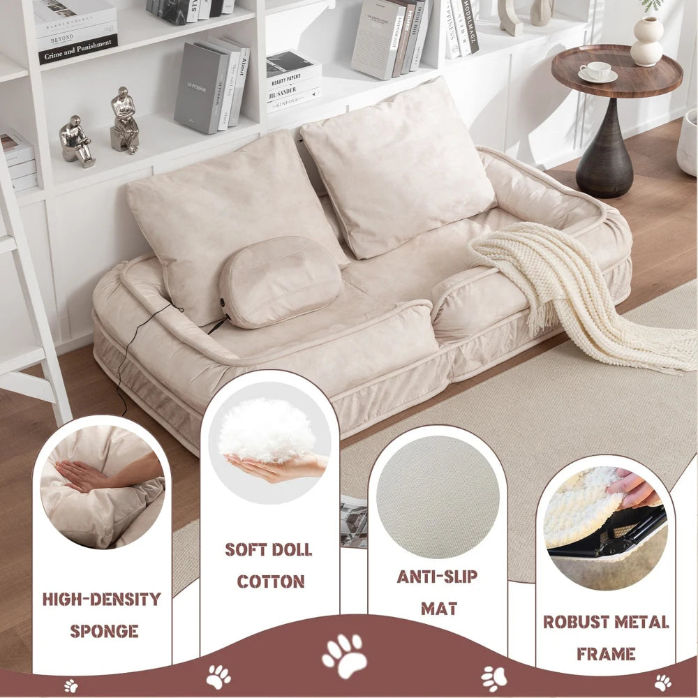 Upholstered Human Dog Bed for Adult & Pets,with 5 Adjustable Position &Massage Pillow, Bean Bag Floor Sofa with 2 Soft Pillows