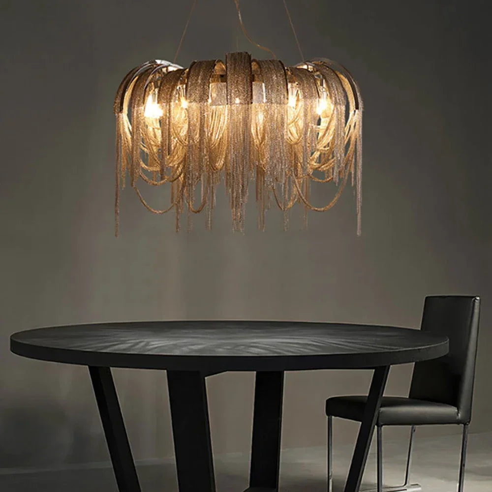 Chandelier Modern Tassel Aluminum Chain LED Hanging Pendant Lights Lustre for Living Room Decorative Suspend Lighting Fixture
