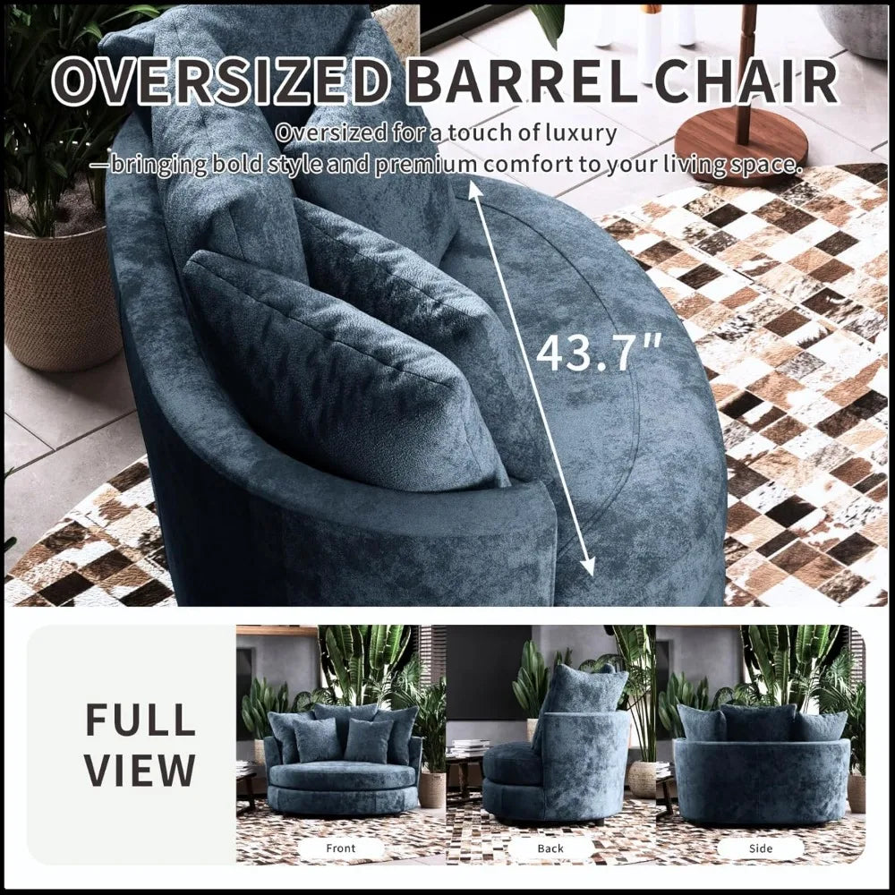 55.1''W Oversized Accent Barrel Chair, Chenille Upholstered Comfy Couch Sofa with 5 Pillows for Living Room, Apartment, Bedroom
