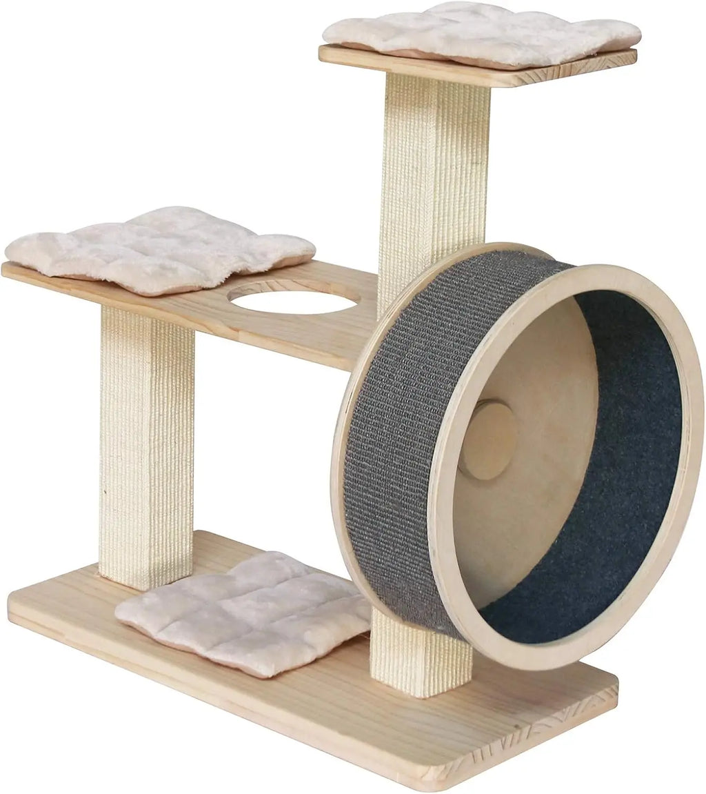 Spin Kitty Cat Tree with Built-in Wheel – for All Things Running, Spinning, Scratching, Climbing, and Napping – 2 Tiers with 20”