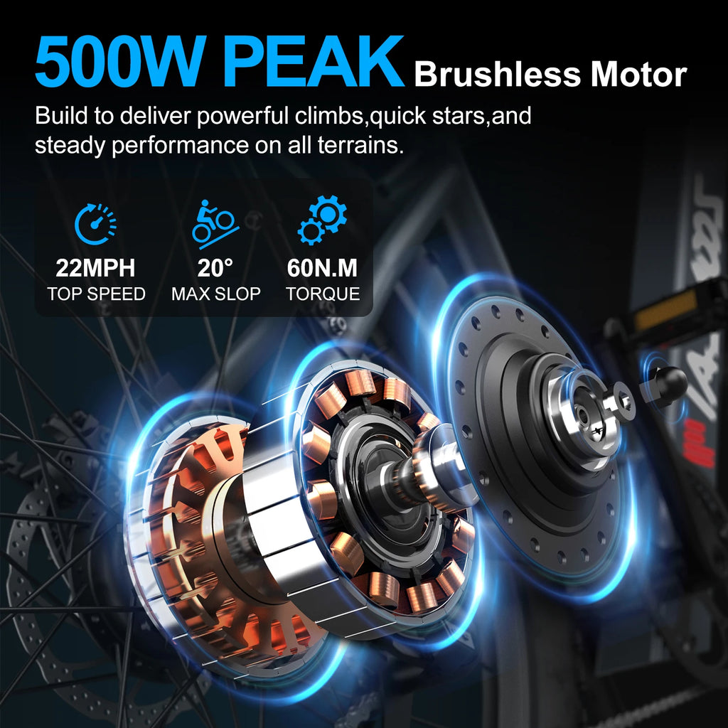 Local Warehouse L24 Adult Ebike Peak 500W  Battery Commuter Electric Bicycle 24*1.95’’ Tire Front Suspension E-bike