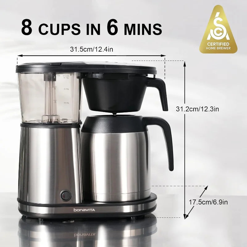 Bonavita 8 Cup Drip Coffee Maker Machine, One-Touch Pour Over, Auto Pause Brewing with Stainless Steel Thermal Carafe, BV1901TS